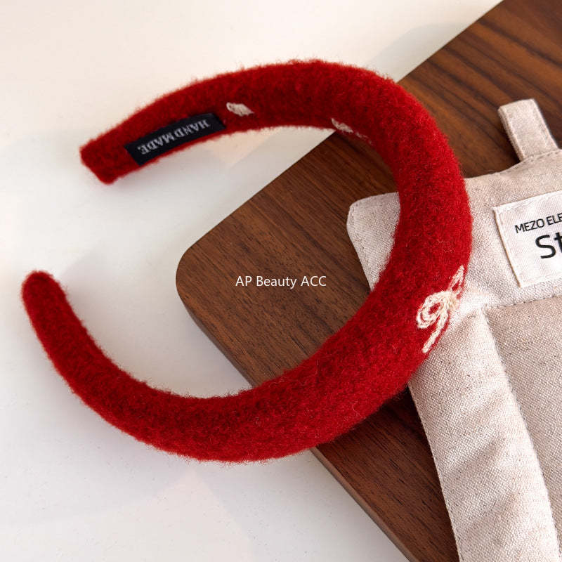 E廠-新年紅色刺繡蝴蝶結高顱頂髮箍女溫柔外出高級感頭箍髮捆可愛髮飾「27756」25.12-1