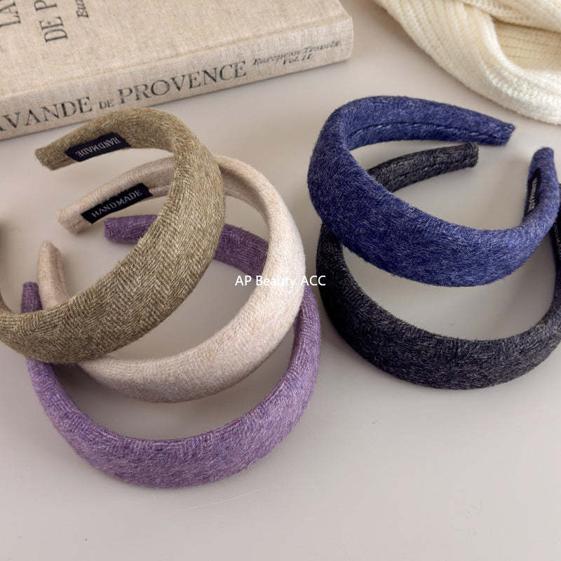 E廠-韓國新款秋冬氣質純色羊毛呢高顱頂寬邊髮箍百搭簡約外出頭箍髮卡「27650」25.11-1