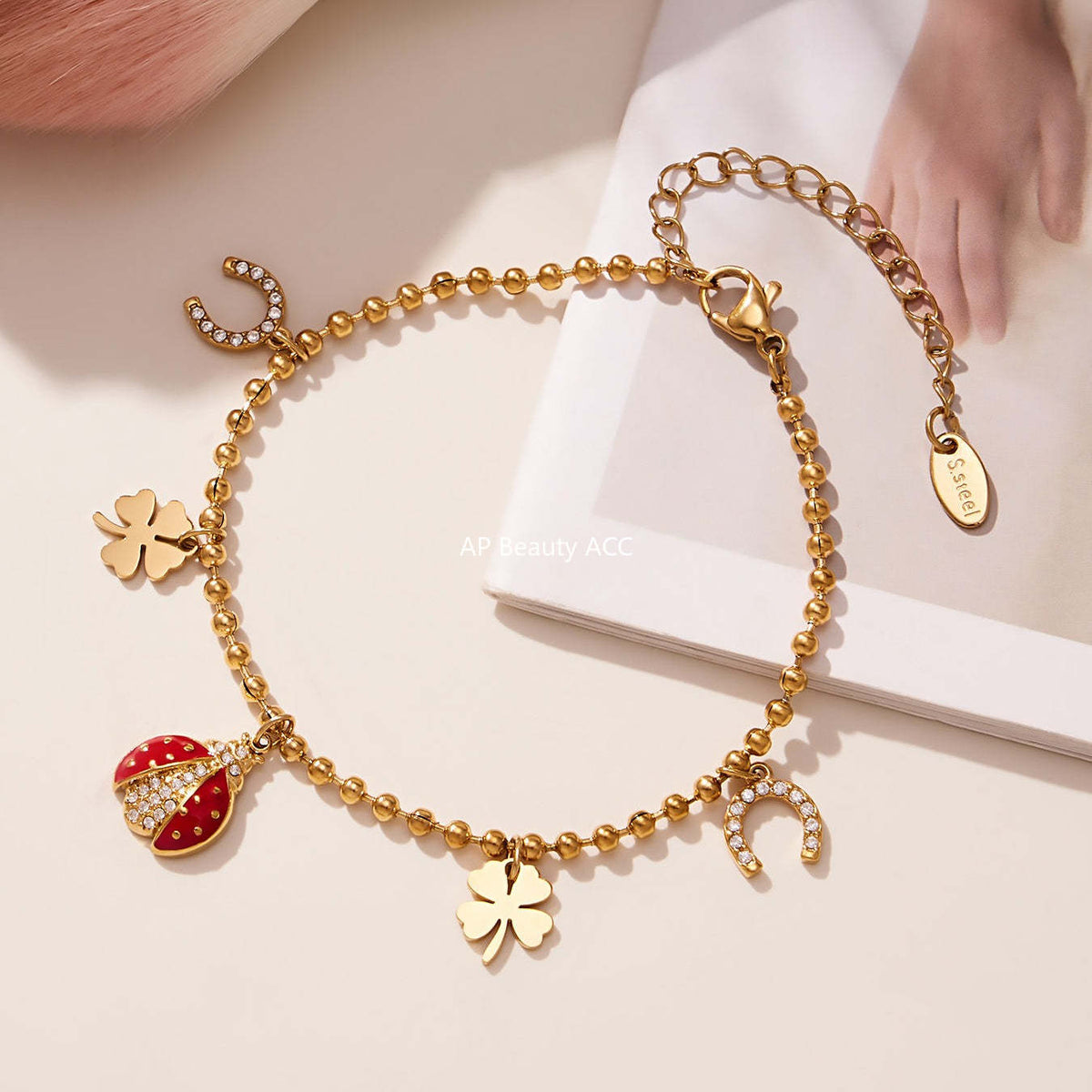 B廠-不鏽鋼5A鋯石滴油七星瓢蟲多配件吊墜項鍊手鍊耳環腳鏈套裝「TXP479」25.11-4