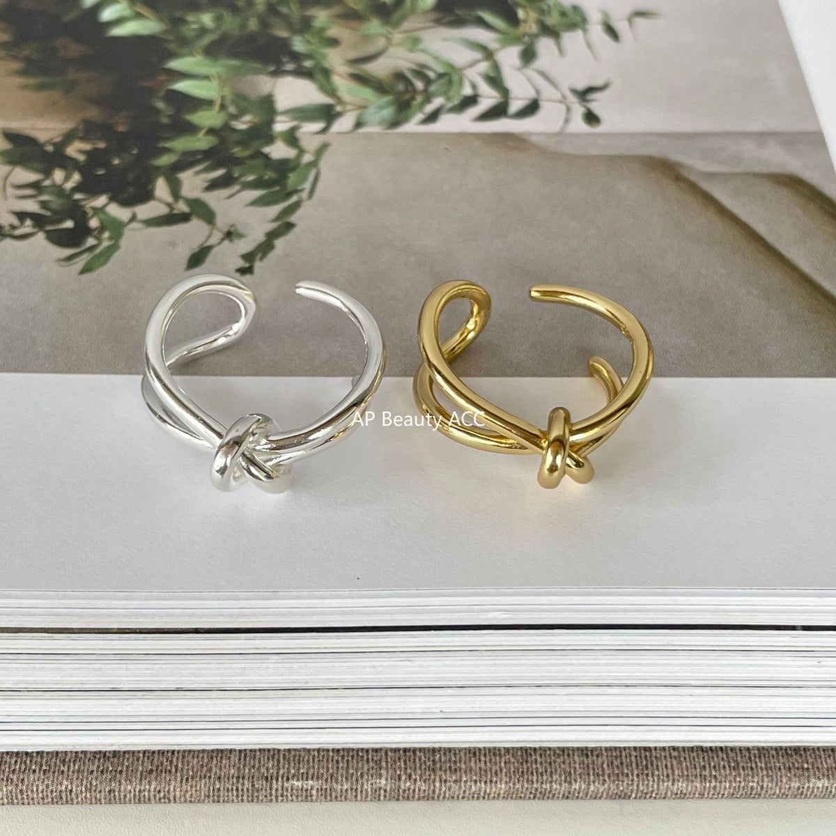 F廠-日韓打結開口925純銀戒指女金色食指環戒子韓國簡約手飾品「J743」25.11-2