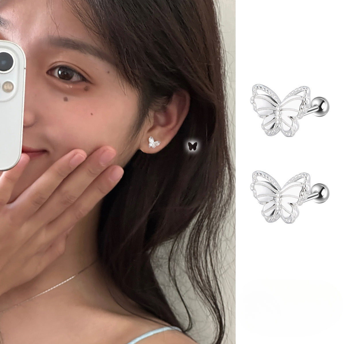 C廠-s99純銀蝴蝶耳釘女夏季新款潮甜酷耳環高級感冷淡小眾設計耳飾「EH-3509」25.05-3