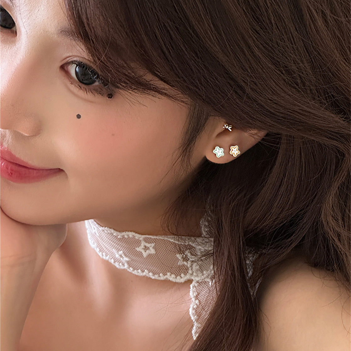 C廠-日系ins風mini塗鴉花朵耳釘女小眾設計高級耳環可愛甜美百搭耳飾「EH-3829」25.08-1