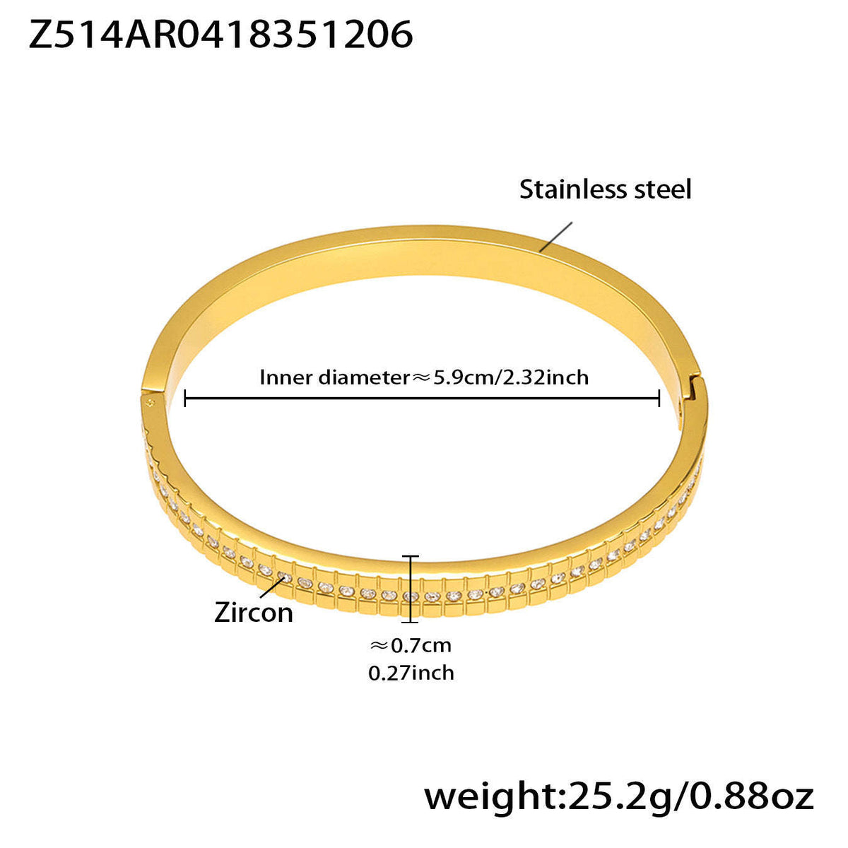 B廠-不鏽鋼單排鑽鋯石卡扣手鐲組合歐美時尚潮酷手飾品鍍18k金不掉色「Z512-15」25.12-2