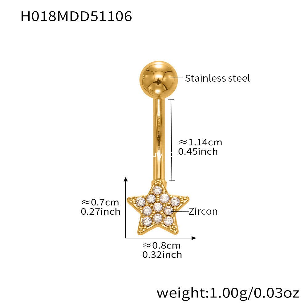 B廠-跨境新款多元素滿鑽鋯石肚臍釘不鏽鋼鍍18k金歐美穿刺飾品「H009」25.11-2