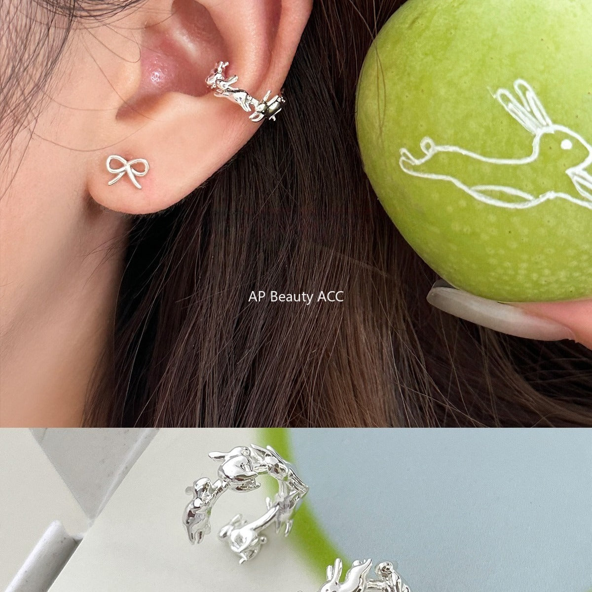 C廠-日韓個性ins奔跑小兔耳夾女可愛小香風耳骨夾精緻設計高級感耳飾「EJ-36」25.11-1