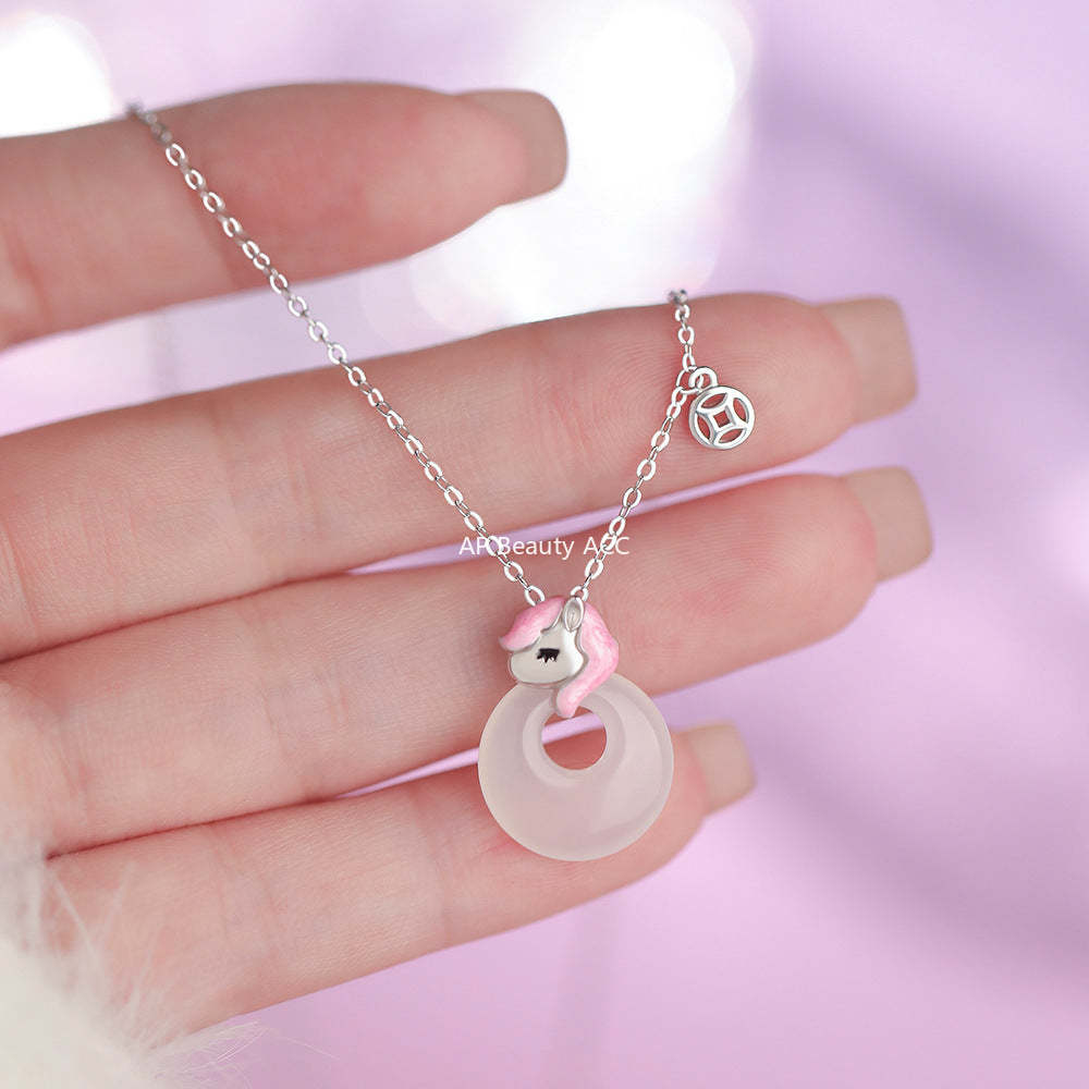 D廠-原創足銀S999甜心萌馬項鍊可愛設計卡通高級新款小眾鎖骨鏈批發「YC3828N_1」25.12-2