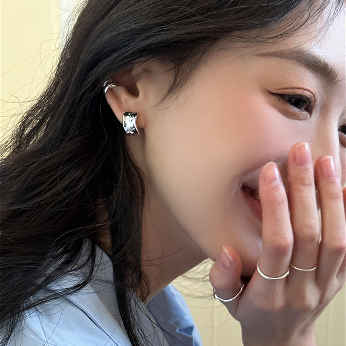 C廠-輕奢高級感八芒星耳圈女精緻氣質銀針寬面耳環小眾設計感百搭耳飾「EH-3602」25.06-3