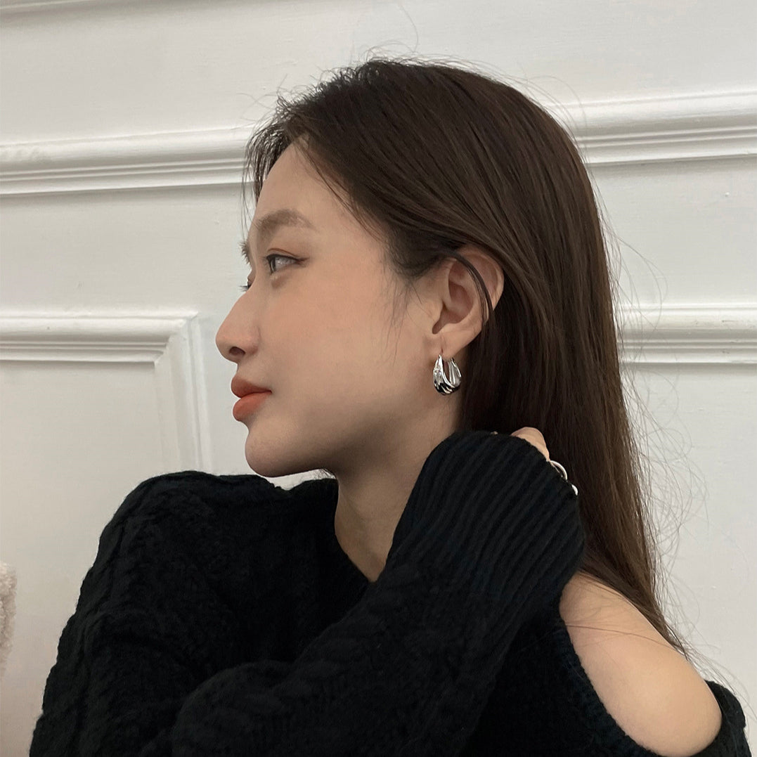 C廠-韓版小眾輕奢設計感皺摺耳夾女高級感冷淡風無耳洞耳環極簡耳飾「EJ-22」25.08-5