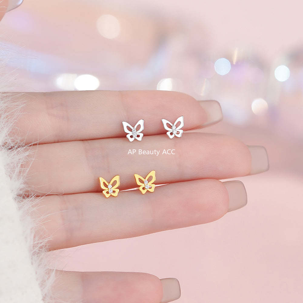 D廠-足銀S999精美甜美蝴蝶鋯石耳環女文藝輕奢高級感新款爆款耳環「YC9489E_1」25.12-1