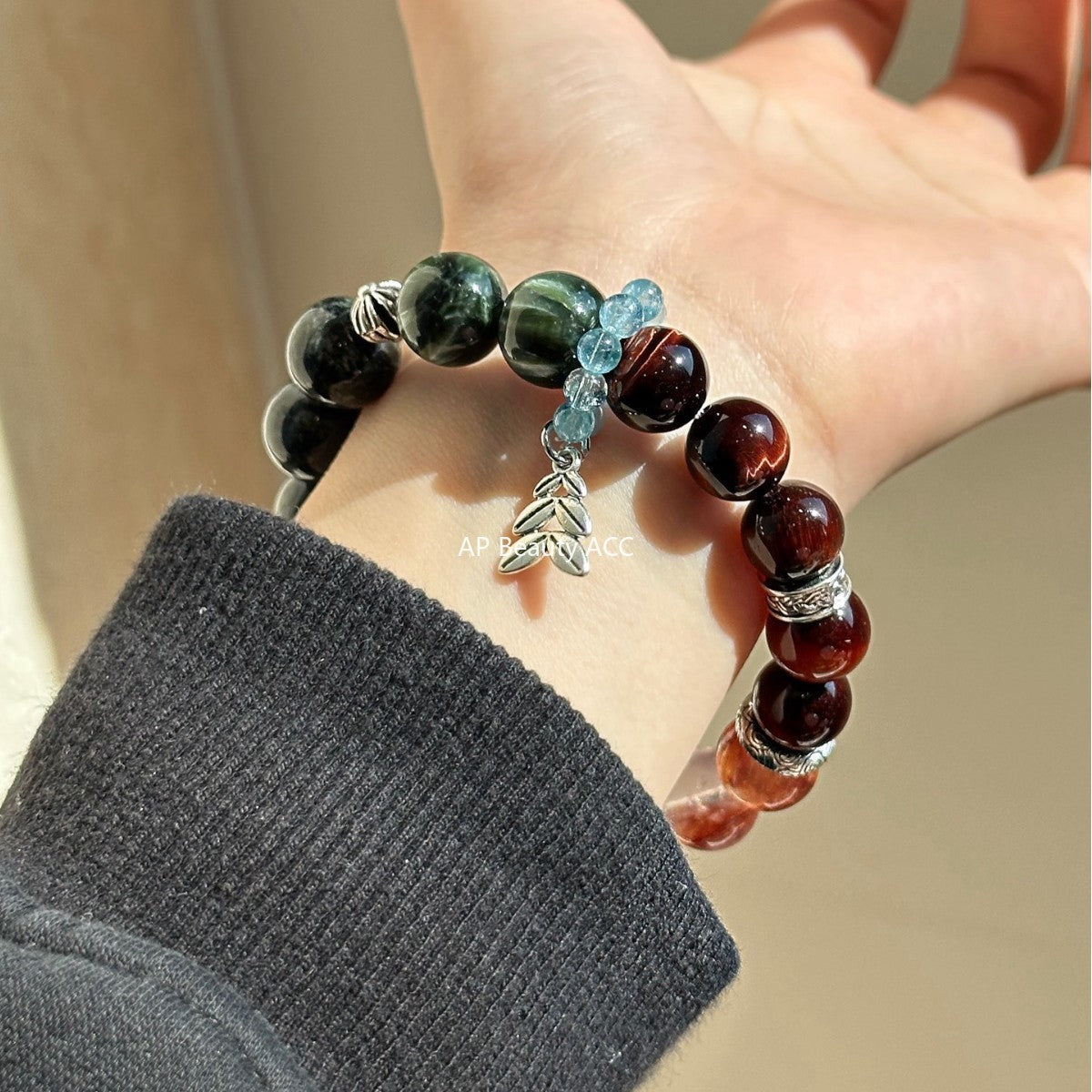 AS廠-天然綠髮晶紅虎眼紅膠花綠幽靈DIY設計多寶手鍊手串高級小眾「l2997」25.11-2