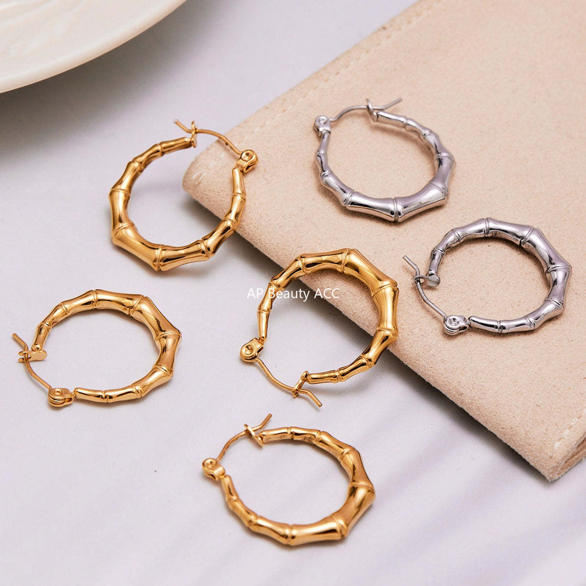 B廠-不鏽鋼幾何竹節U型耳環ins小眾設計耳飾鍍18k真金珠寶首飾「F622」25.10-5