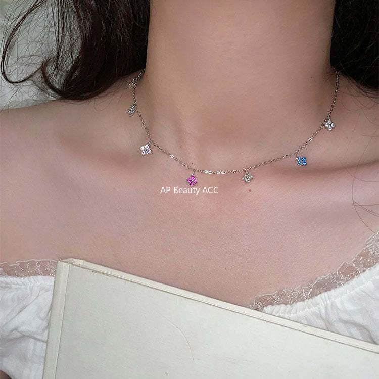 C廠-新款爆款復古多巴胺四葉草項鍊女925純銀百搭法式輕奢疊戴鎖骨鏈「XL-1214」25.12-2