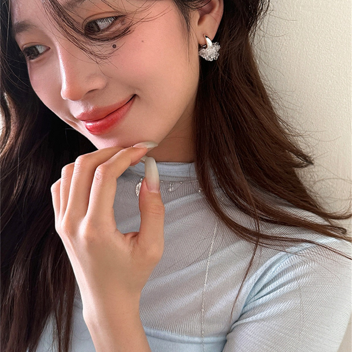 C廠-輕奢森系冷淡風鋯石花朵耳環女日系百搭超仙耳扣簡約小眾高級耳飾「EH-4170」25.10-2