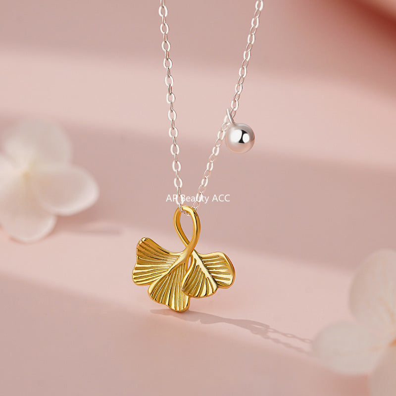 D廠-S999足銀銀杏葉項鍊輕奢吊墜古風簡約森係法式鎖骨鏈批發「YC2291N_1」25.11-1