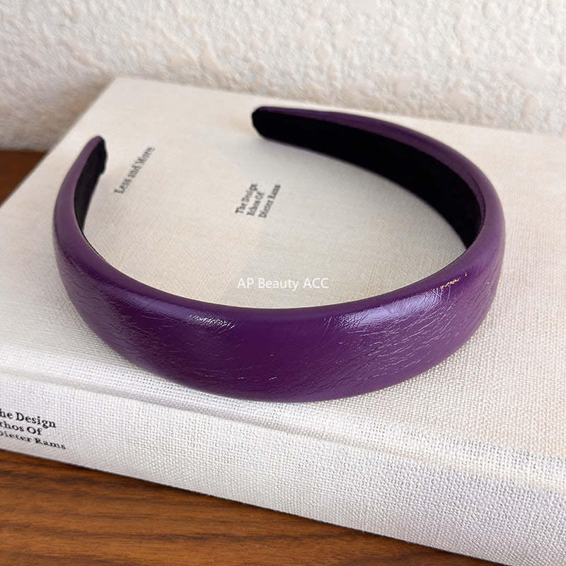 E廠-復古高級感茄紫色貴氣壓髮箍優雅精緻加厚漆皮紋亮面頭箍髮卡髮飾「27812」25.12-3