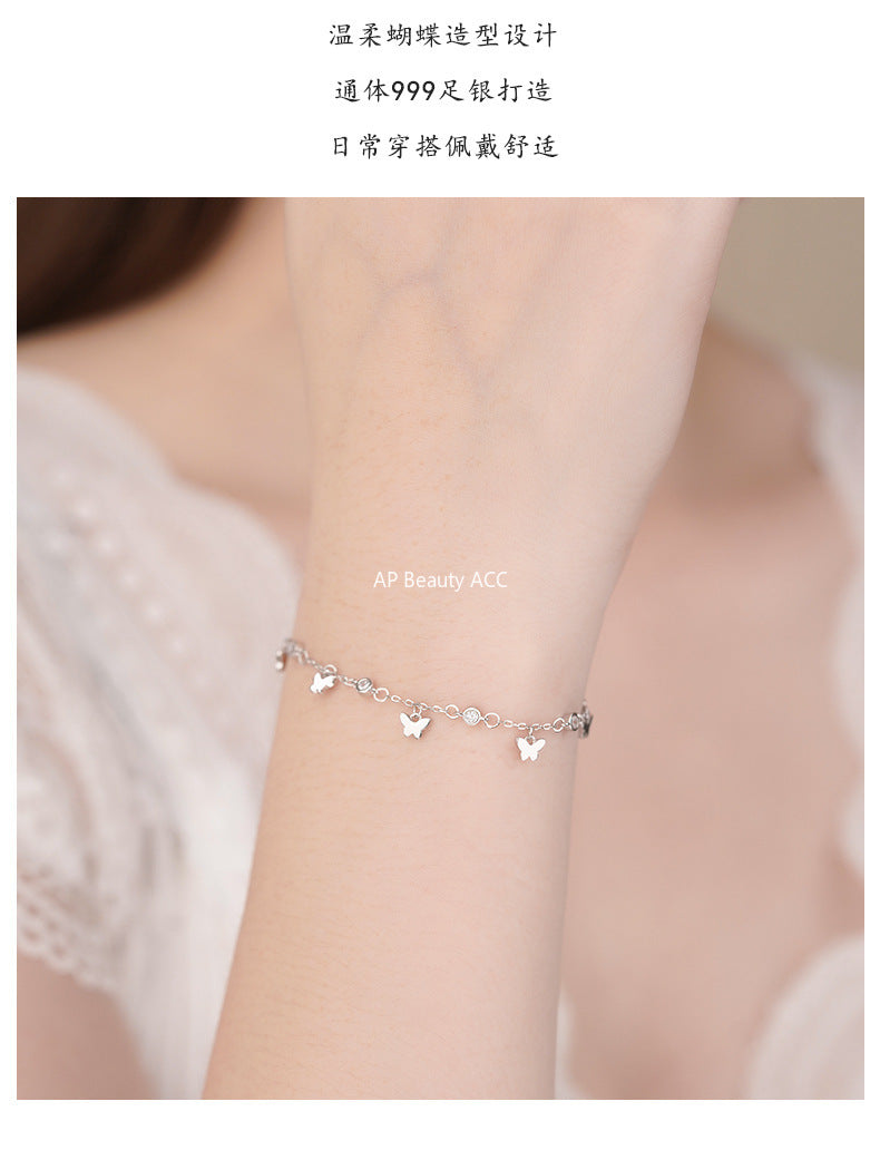D廠-S999足銀森系蝴蝶圓鋯手鍊女簡約風文藝精緻氣質淡雅手飾「YC4881SL_1」25.11-2