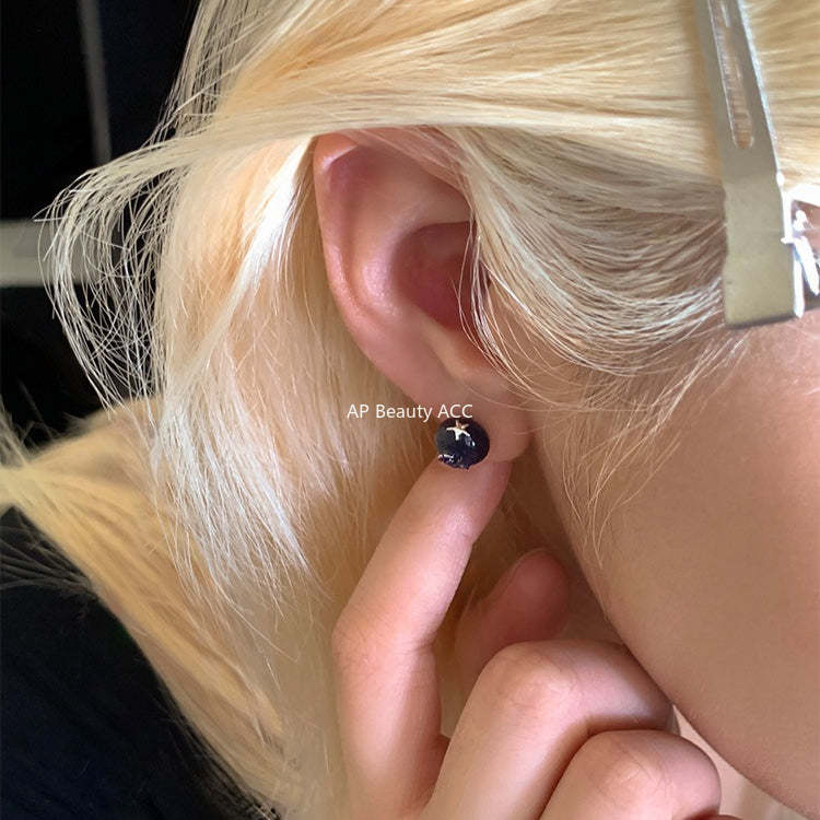 C廠-甜酷小香風藍莓耳釘女森系百搭高級感銀針耳環輕奢極簡日常耳飾「EH-4266」25.11-3