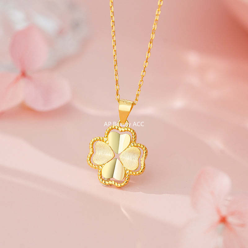 D廠-S925純銀幸運四葉草項鍊輕奢質感文藝唯美氣質溫柔復古鎖骨鏈批發「YC2347N_1」25.11-3