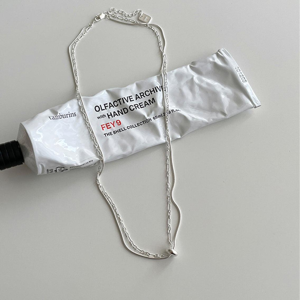 C廠-輕奢時尚雙層疊戴風純銀圓珠項鍊女精緻百搭高級感蛇骨鏈新款頸鏈「XL-832」25.03-2
