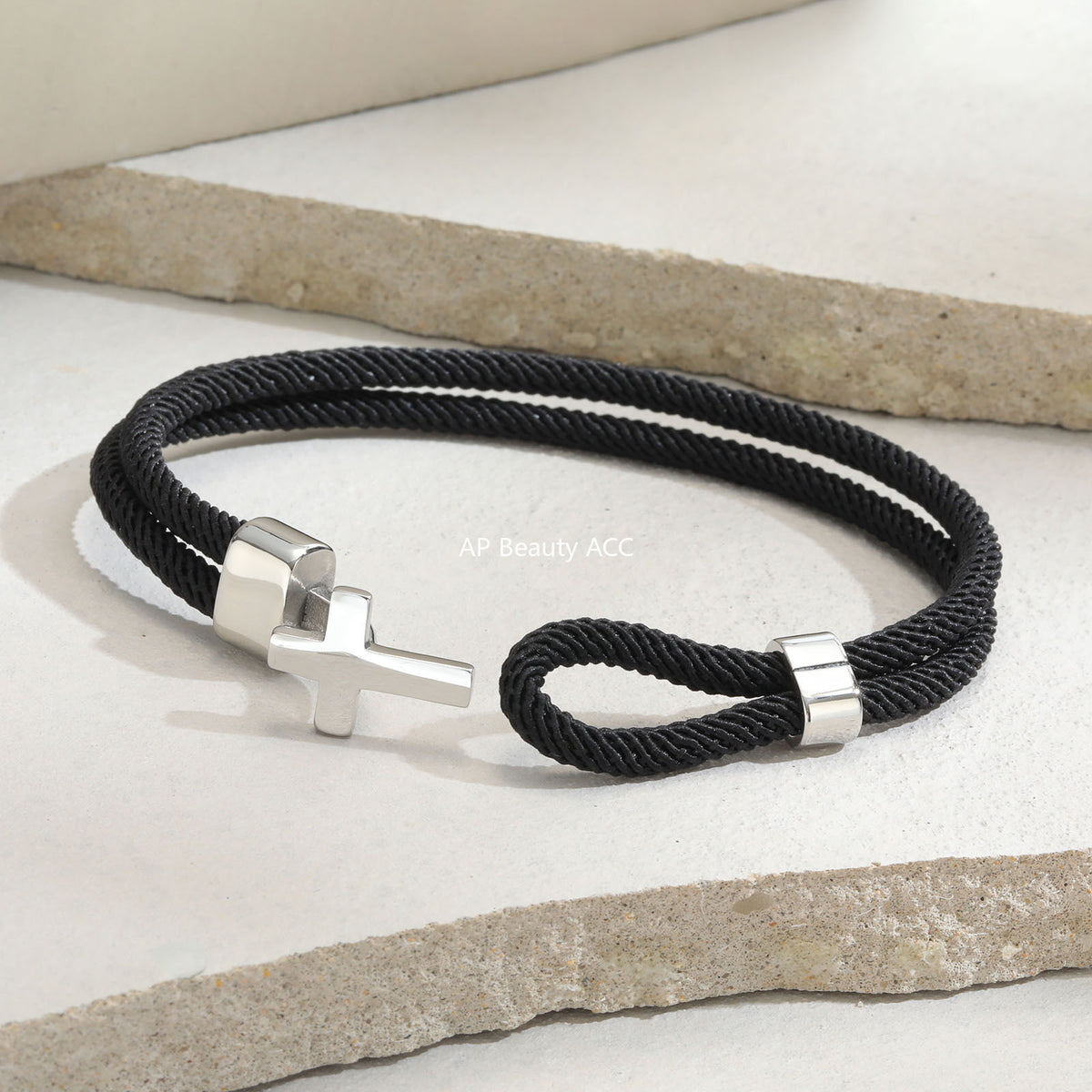 G廠-男士時尚手鐲 黑色米蘭繩交叉不鏽鋼十字架扣休閒經典風格「BL-769」25.11-1