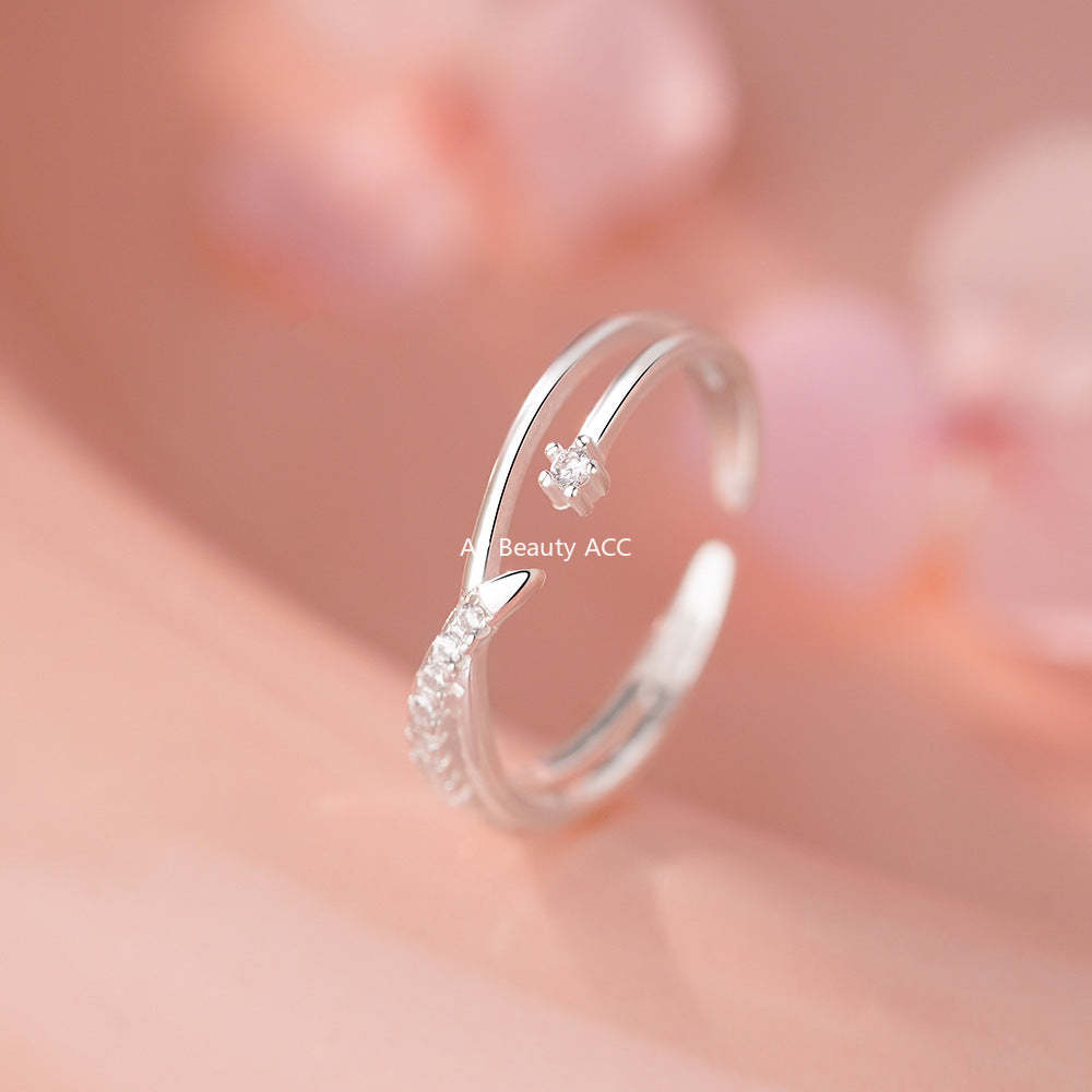 D廠-純銀S925甜美鋯石交叉戒指女簡約輕奢優雅溫柔文藝可愛指環批發「YC5308R_1」25.12-3