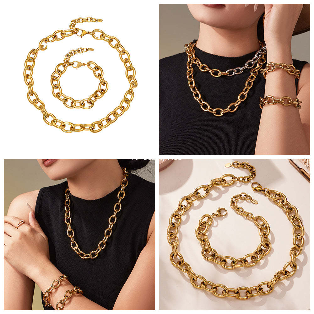 B廠-歐美嘻哈潮酷粗款O字鏈手鍊項鍊套裝不鏽鋼鍍18k真金不掉色「TXP465」25.11-3