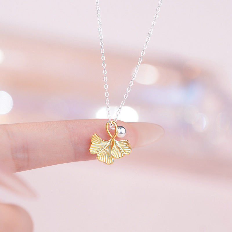 D廠-S999足銀銀杏葉項鍊輕奢吊墜古風簡約森係法式鎖骨鏈批發「YC2291N_1」25.11-1