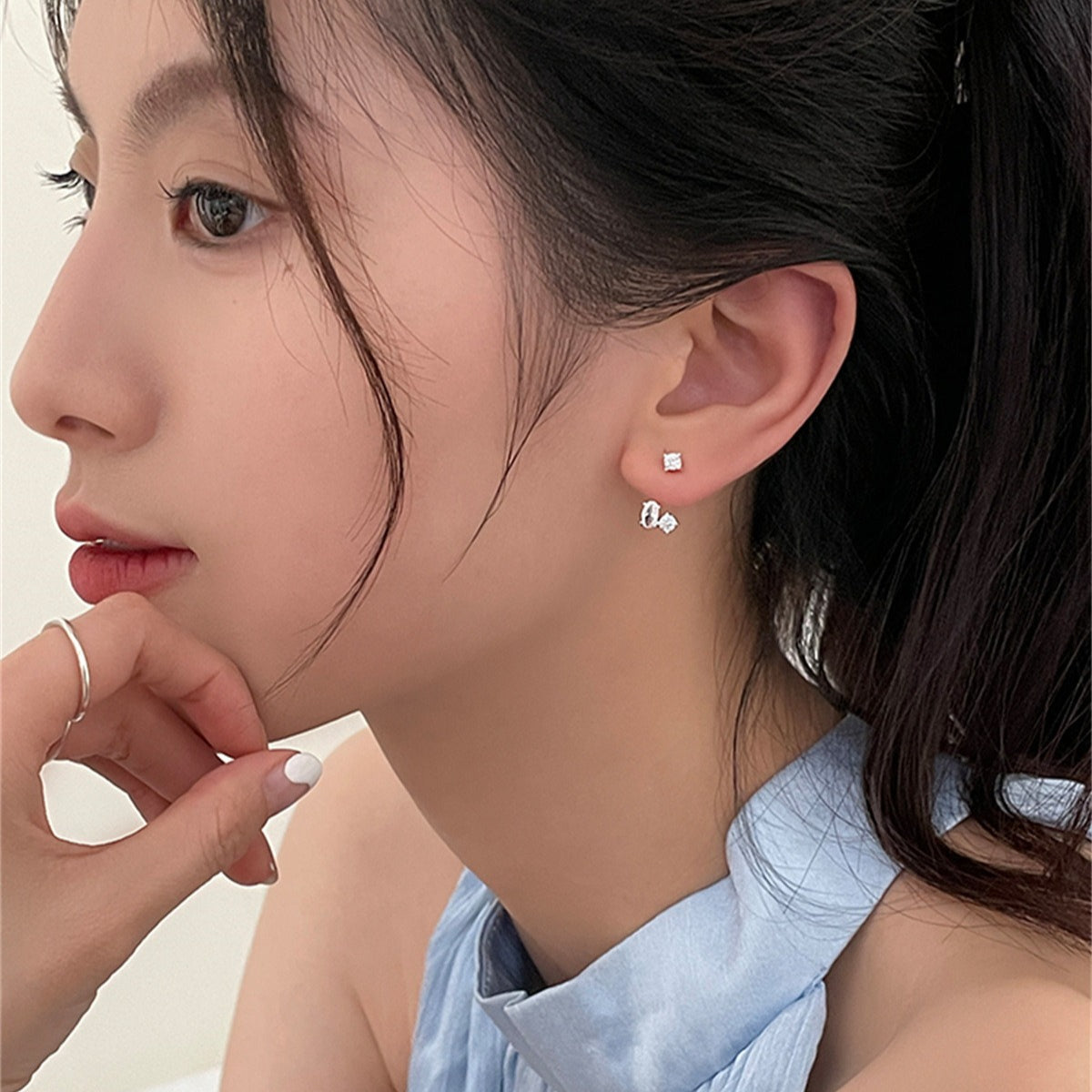 C廠-後掛式鋯石銀針耳釘女小眾設計感氣質冷淡風耳環時尚百搭輕奢耳飾「EH-3977」25.09-3
