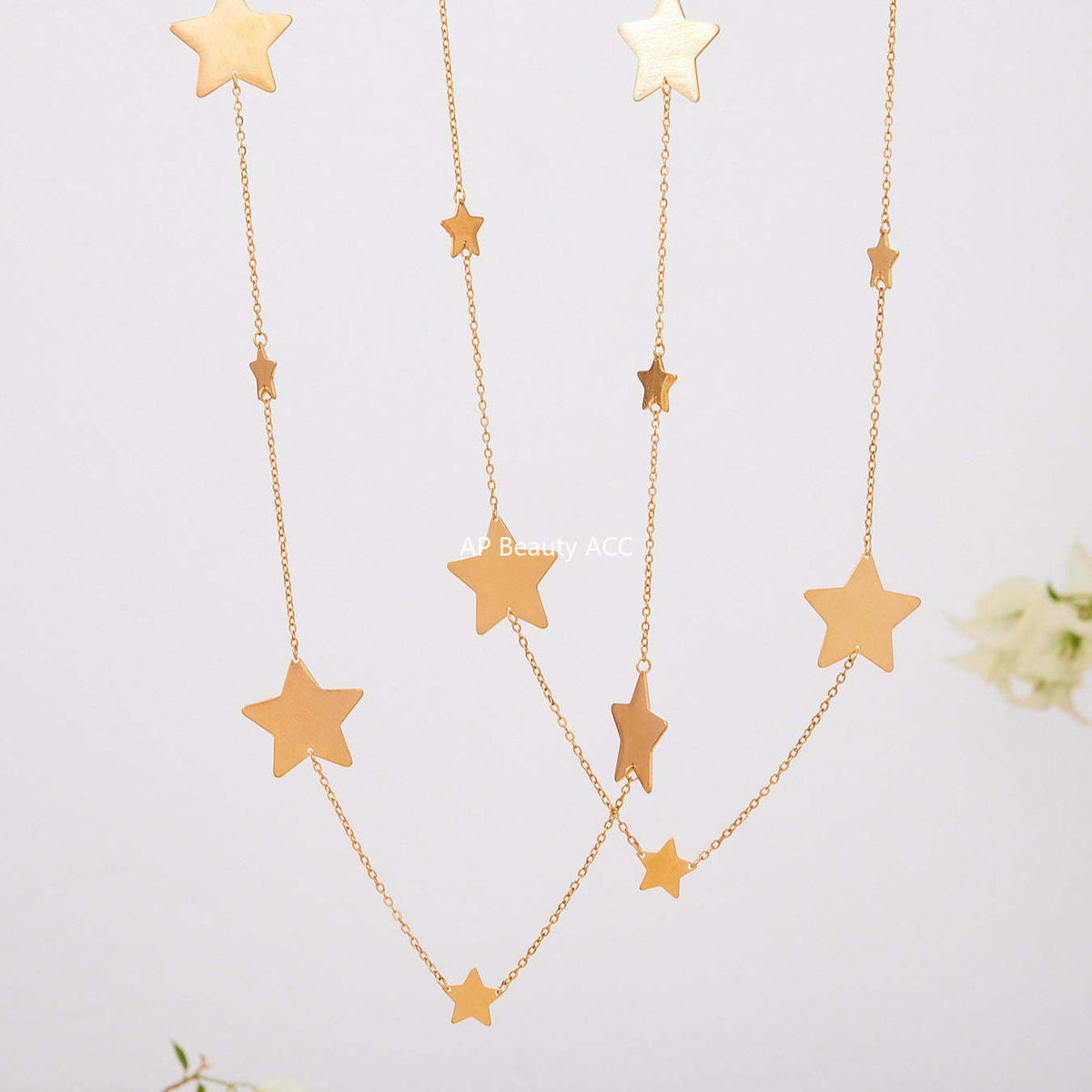 B廠-法式浪漫自然星星形狀戒指耳環毛衣項鍊套裝不鏽鋼鍍18k金「TXP457」25.10-5