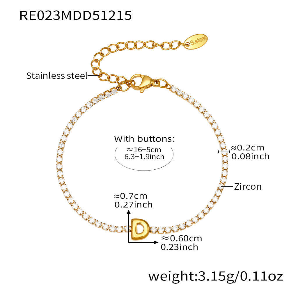 B廠-爆閃爪鑲鋯石26字母手鍊 不鏽鋼鍍18k真金時尚精緻氣質珠寶首飾女「RE023」25.12-3