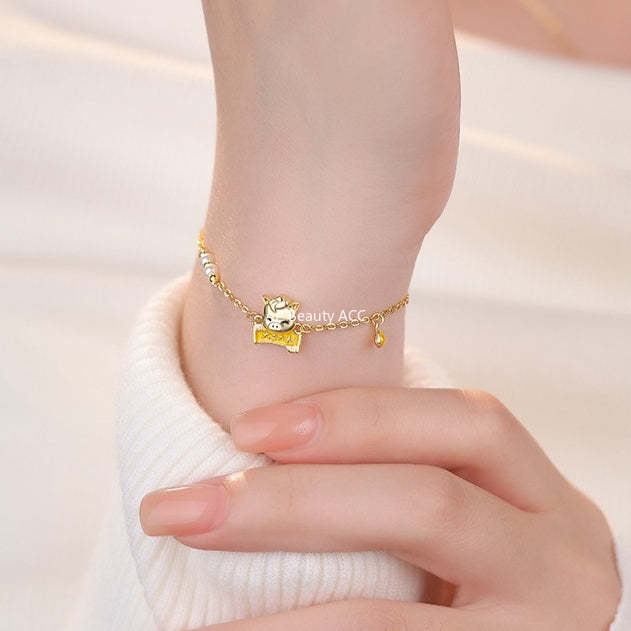 D廠-原創足銀S999柿來運轉大吉大利小馬項鍊輕奢耳釘個性中式手鍊「YC9738E_1 YC5412SL_1 YC0457N_1」25.12-3