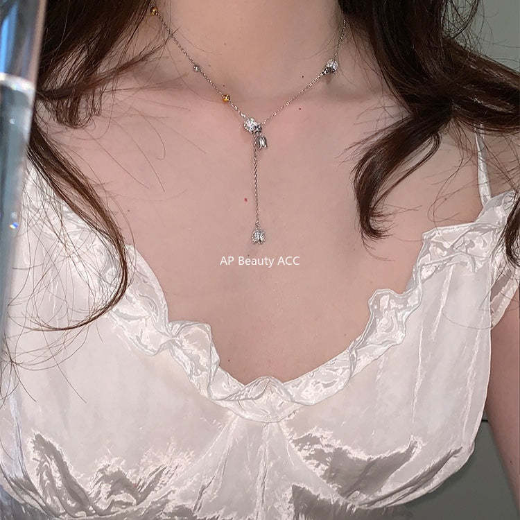 C廠-新中式清冷氣質鈴蘭花項鍊甜美輕奢爆閃鋯石鎖骨鏈高級感秋冬頸鏈「XL-1220」25.12-1