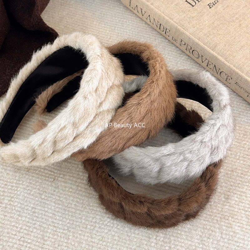 E廠-秋冬日常百搭通勤新款純色毛絨髮箍時尚洋氣百搭髮卡髮飾頭飾品女「27765」25.12-2