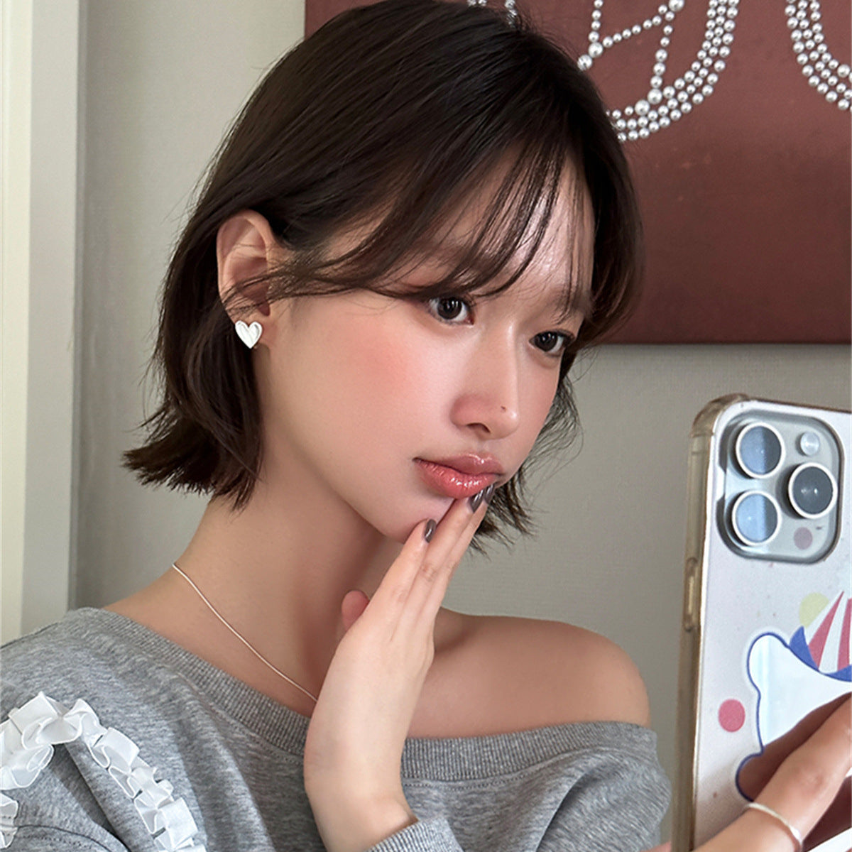 C廠-韓版簡約日常愛心耳環女百搭通勤銀針耳環輕奢優雅氣質文藝耳飾「EH-3861」25.07-3