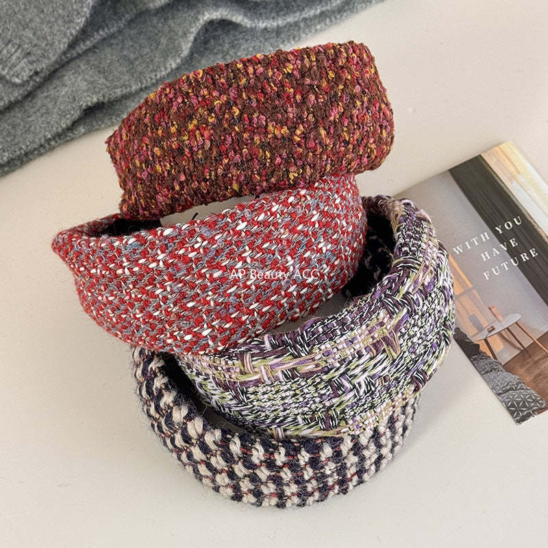 E廠-法式小香風粗毛呢寬邊髮箍女高級感外出百搭髮飾壓髮頭箍2025新款「27733」25.12-1