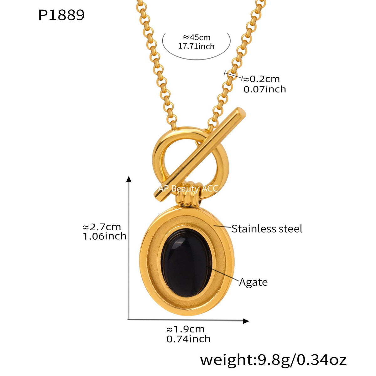 B廠-不鏽鋼天然瑪瑙吊墜OT扣項鍊個性優雅氣質戒指套裝鍍18k金不掉色「P1889」25.12-2