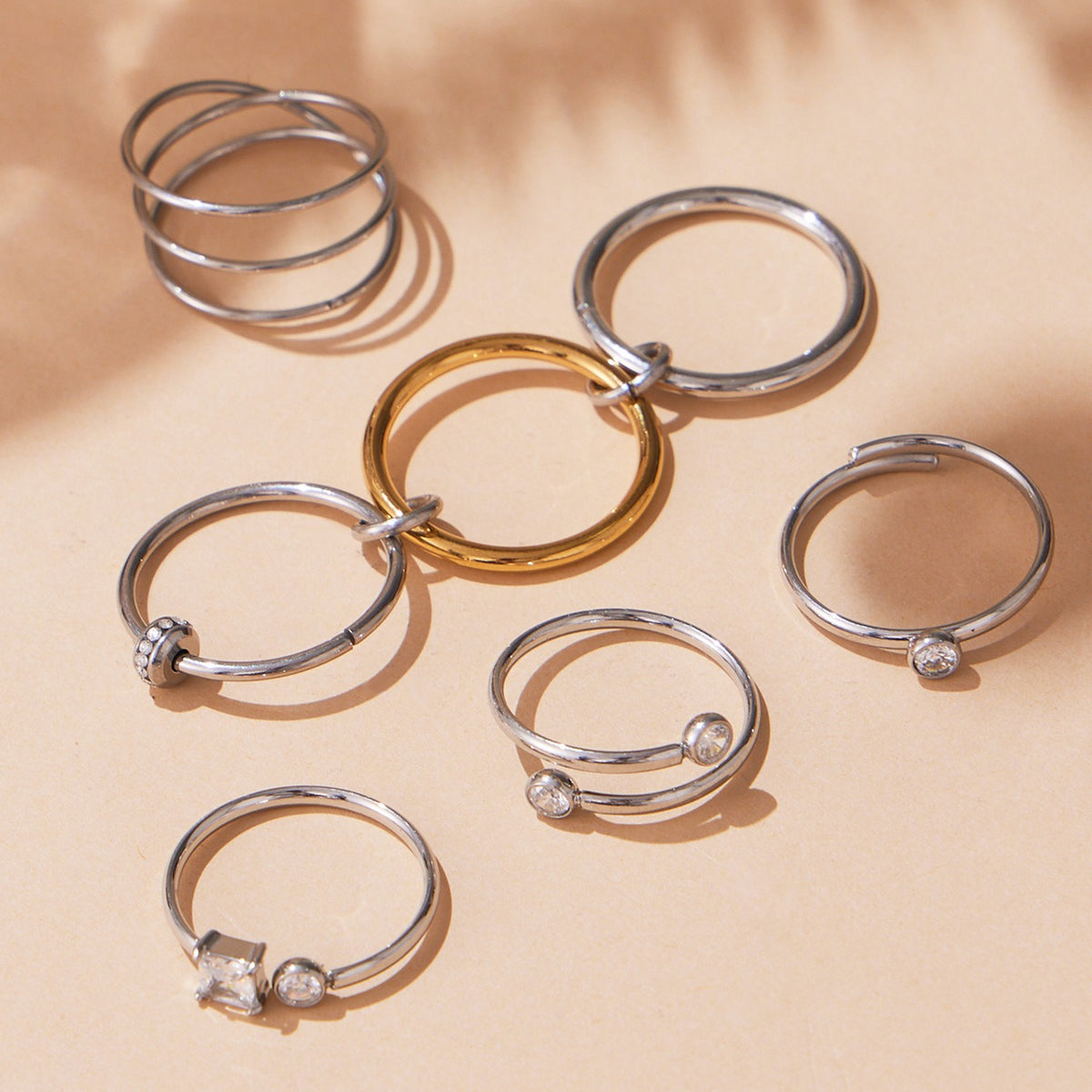 B廠-超閃5A鋯石小鑽尾戒三件套戒指不鏽鋼18k鍍金飾品跨境rings「A309-A312-A313」25.09-4