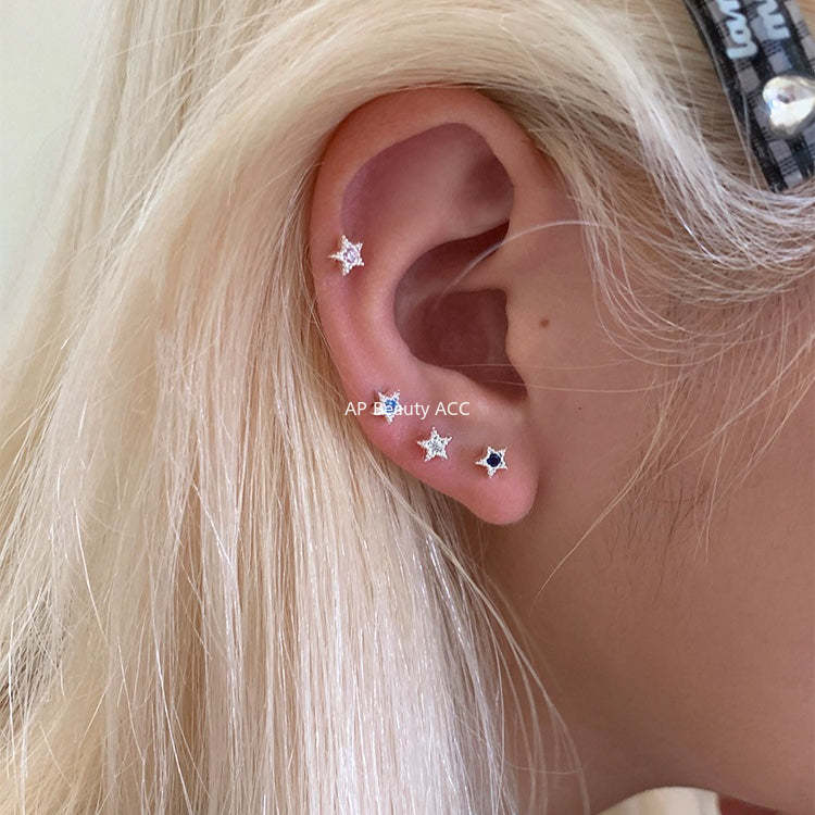 C廠-925純銀星星鋯石耳釘女時尚簡約氣質設計感甜美耳骨釘ins百搭耳飾「EH-4294」25.12-1