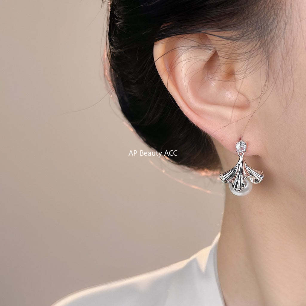 A廠-小眾裙邊裙擺925銀針鋯石花朵新款個性清新甜美耳飾工廠耳環 飾品「7202」25.12-1