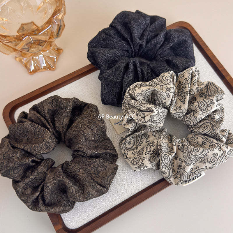 E廠-韓系復古腰果印花大腸髮圈女扎馬尾頭繩不傷髮大號髮繩橡皮筋髮飾「27630」25.11-1