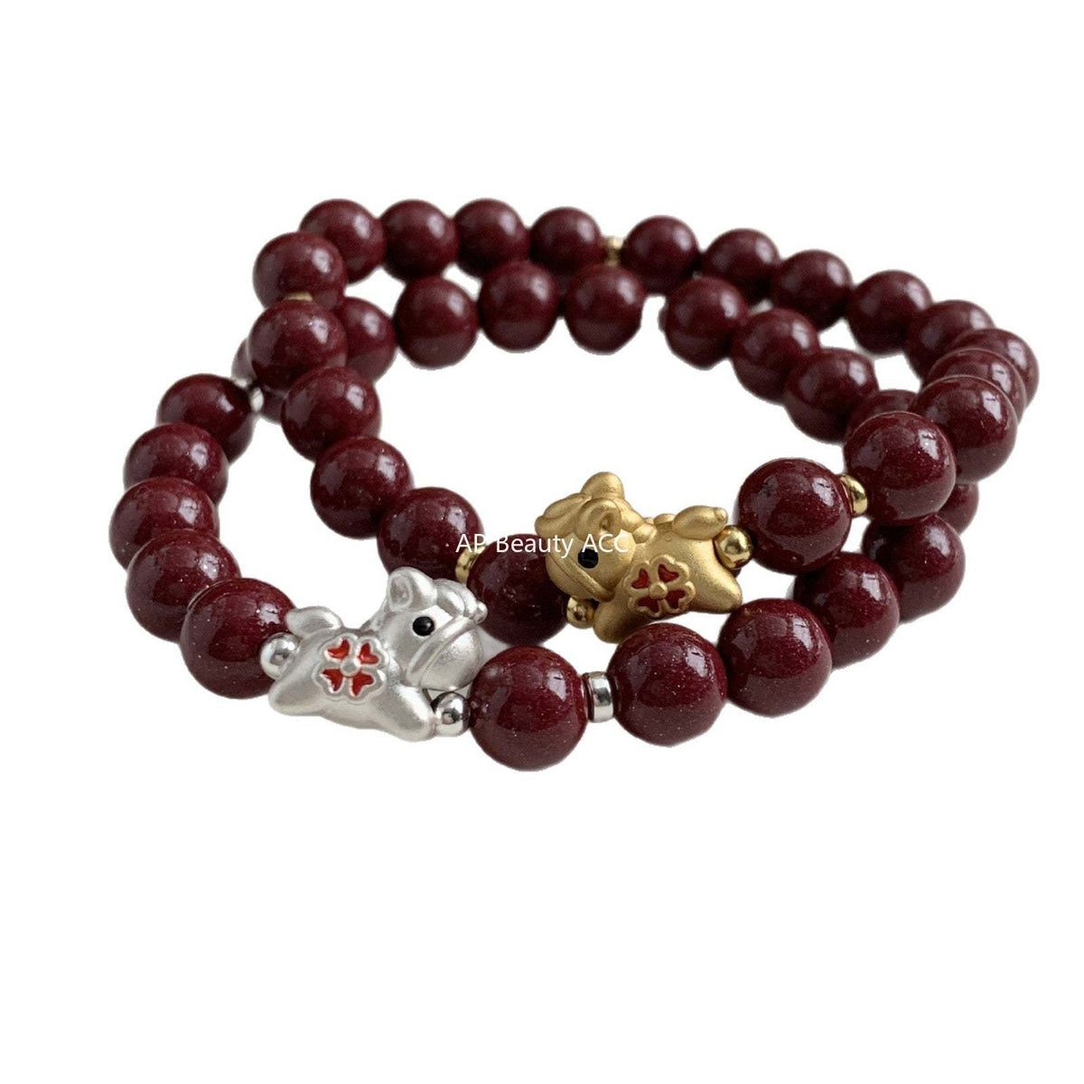 C廠-高含量天然朱砂手鍊女本命年屬馬生肖馬年琺瑯四葉草紫金砂手串「1638」25.12-3