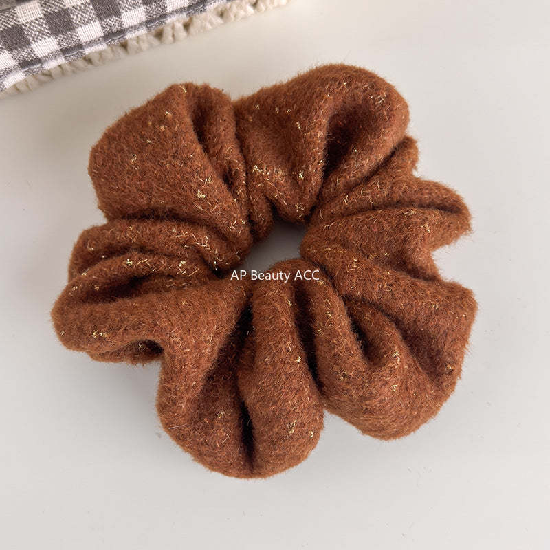 E廠-韓系秋冬彩色毛線針織金絲大腸髮圈女氣質超大丸子頭馬尾頭繩頭飾「27724」25.11-4