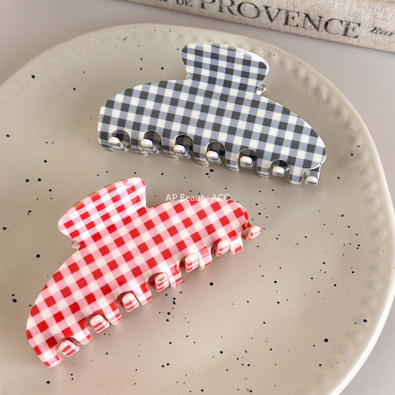 E廠-新款醋酸簡約格紋抓夾氣質簡約髮夾盤髮鯊魚夾百搭日常高級感髮飾「27612」25.10-5