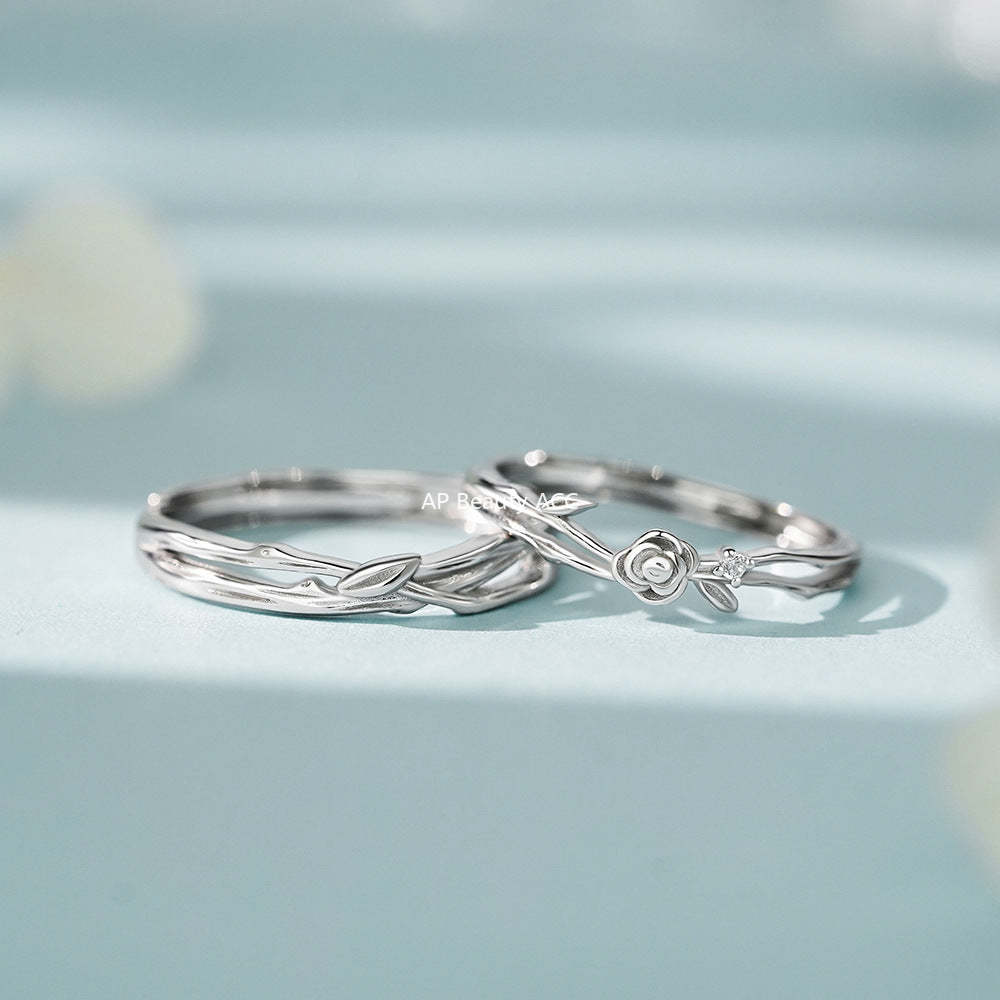 D廠-原創足銀S999玫瑰情侶對戒高級設計感小眾清新甜美不掉色戒指批發「YC5149R_1」25.12-2