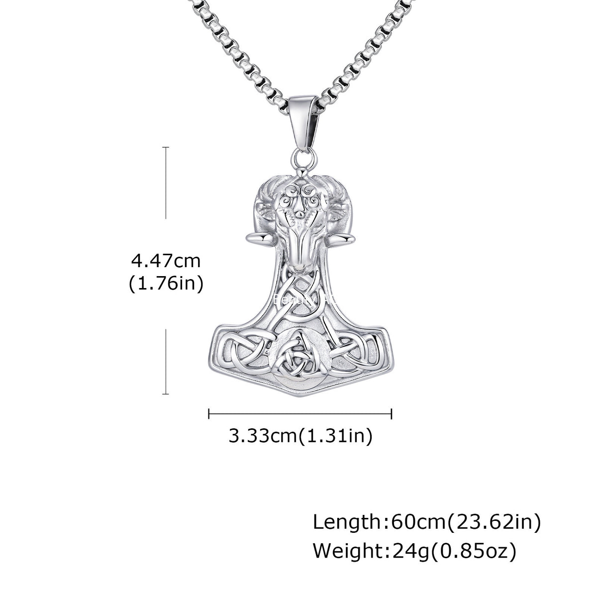 G廠-哥特風 不鏽鋼維京羊頭雷神錘吊墜項鍊 北歐男士復古飾品「PN-2218」25.11-1