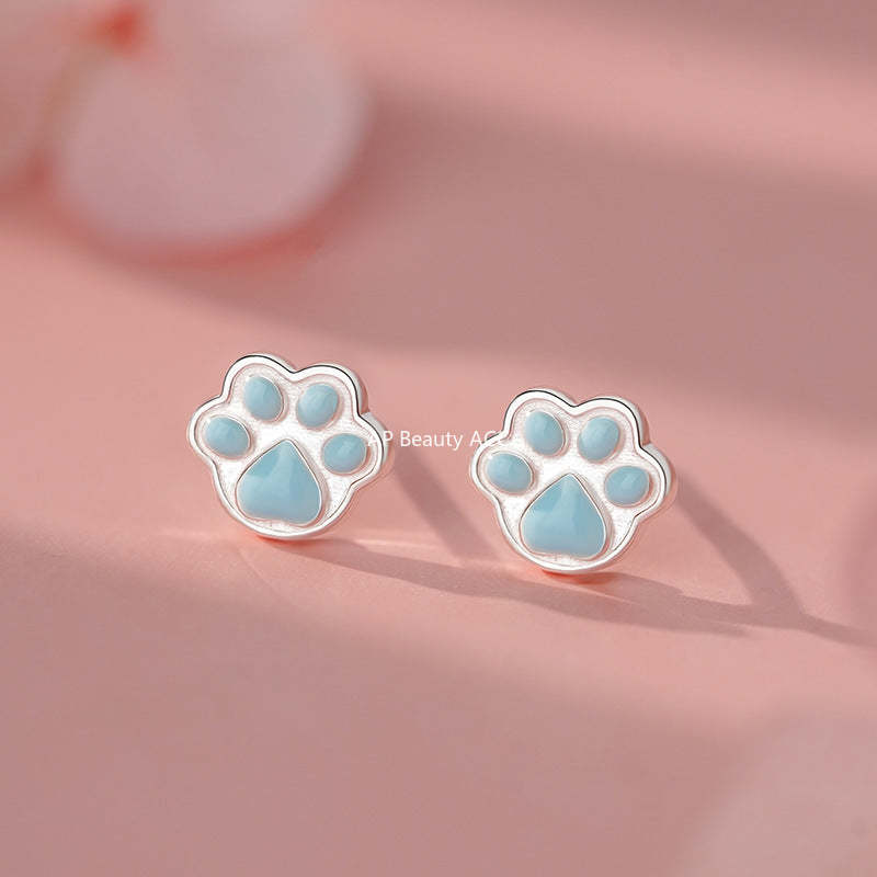 D廠-S999足銀貓爪耳環可愛少女心卡通睡覺免摘萌趣寵物耳飾批發「YC3004E_1」25.11-3