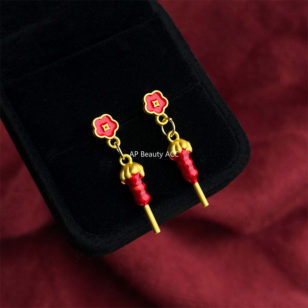 A廠-時尚高級感糖葫蘆串新款耳飾琺瑯滴釉新年紅色耳飾新中式耳環「7209」25.12-2