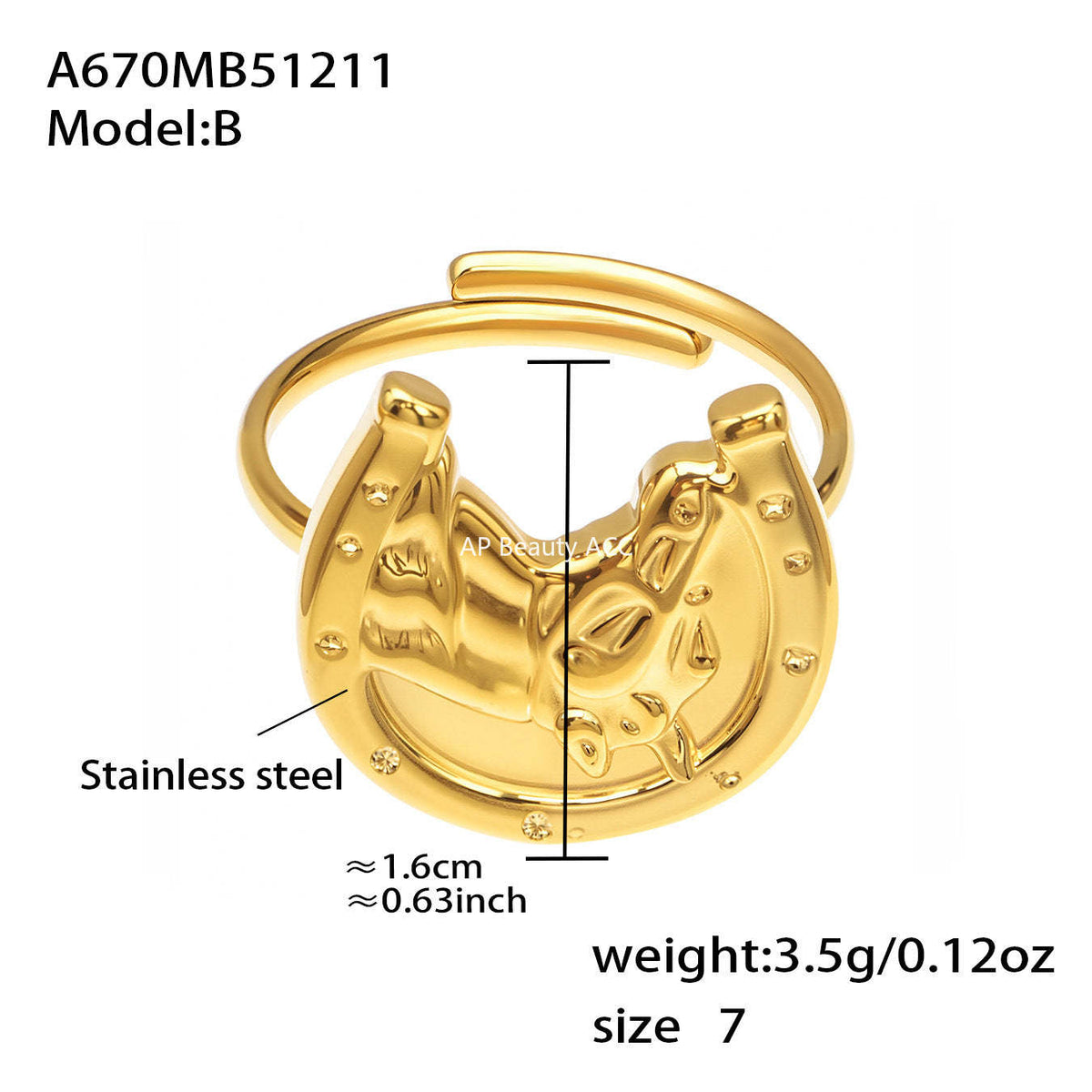 B廠-不鏽鋼牛頭馬滴油開口可調節戒指鍍18k真金歐美時尚百搭朋克指環「A668-A689-A670」25.12-3