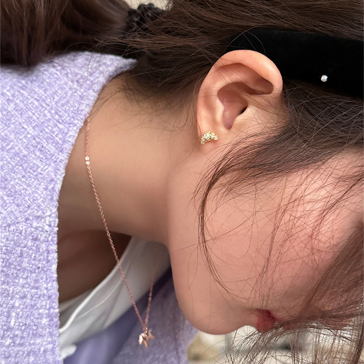 C廠-歐美時尚小眾創意個性牛角包耳釘女輕奢百搭高級感銀針鋯石耳環「EH-3669」25.06-4
