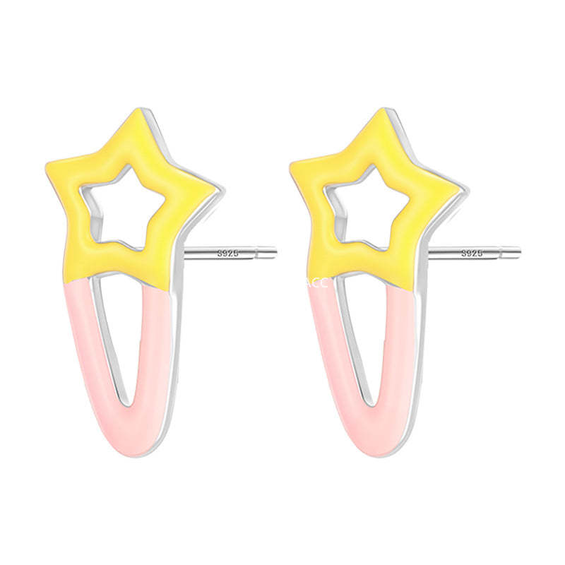 C廠-甜美可愛小眾星星發夾耳釘925銀針新款百搭少女清新簡約設計耳飾「EH-4261」25.11-3